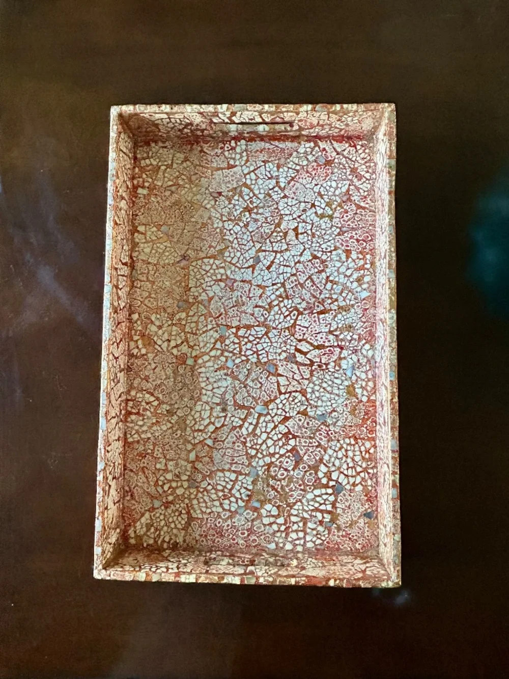 Vintage Pier 1 Imports, Mosaic Style Serving Tray, Orange & White